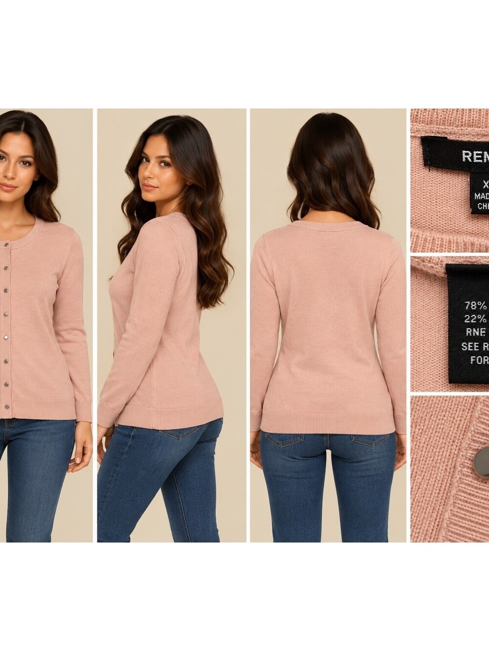 Premise Women XL Pink Rayon Nylon Button-Up Sweater Cardigan